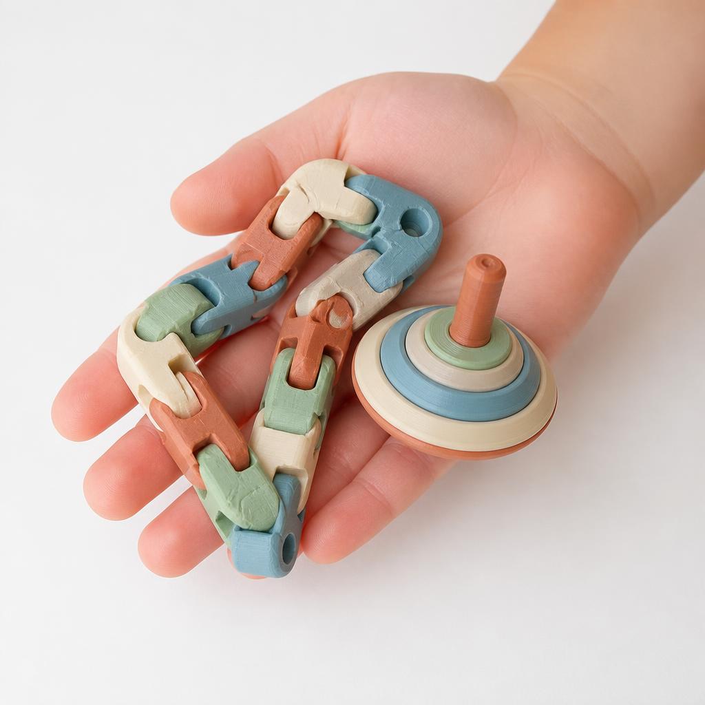 Brinquedos sensoriais impressos em 3D em cores variadas